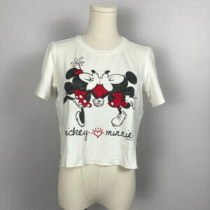 🌸 Disney Vintage Inspired Graphic Crop Top Tee with Mickey & Minnie